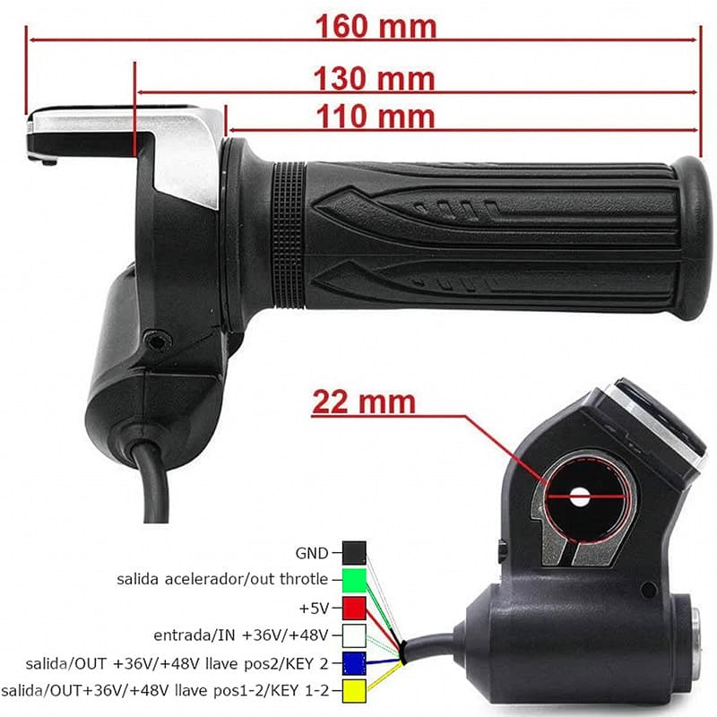 Gasgriff mit Batterieanzeige (48V) und Schlüssel - SM Stecker