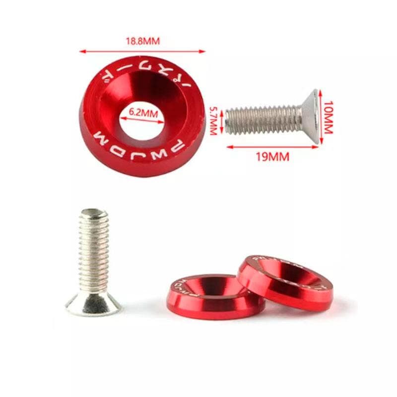 Rondelle JDM roja con tornillos M6x16 - 10uds
